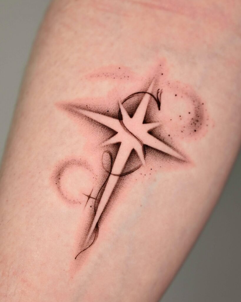 Negative Space Star with Dragon Detail Tattoo Design