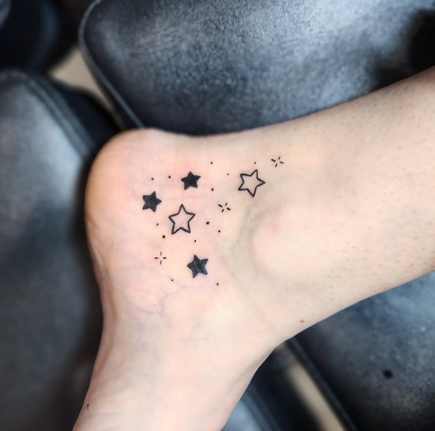 Playful Ankle Star Cluster Tattoo Design