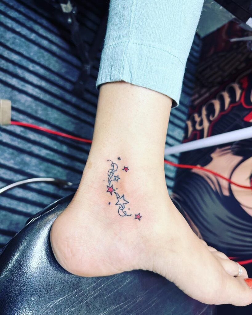 Red and Black Star Ankle Tattoo Tattoo Design
