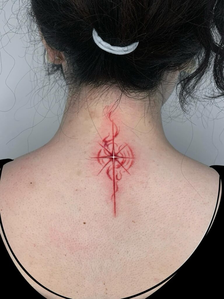 Red Cosmic Flame Star Tattoo Tattoo Design