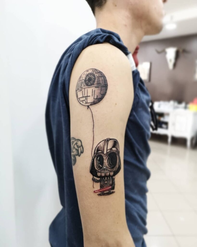 Chibi Darth Vader with Death Star Balloon Tattoo Tattoo Design