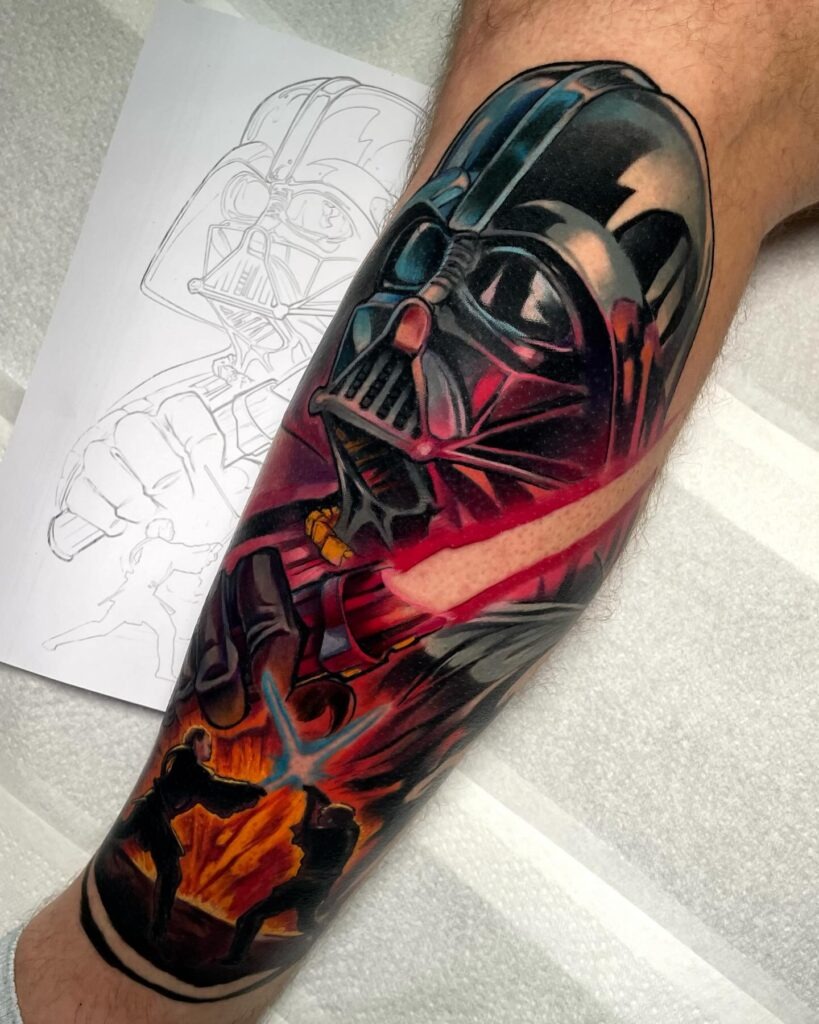 Darth Vader and Epic Lightsaber Duel Tattoo Tattoo Design