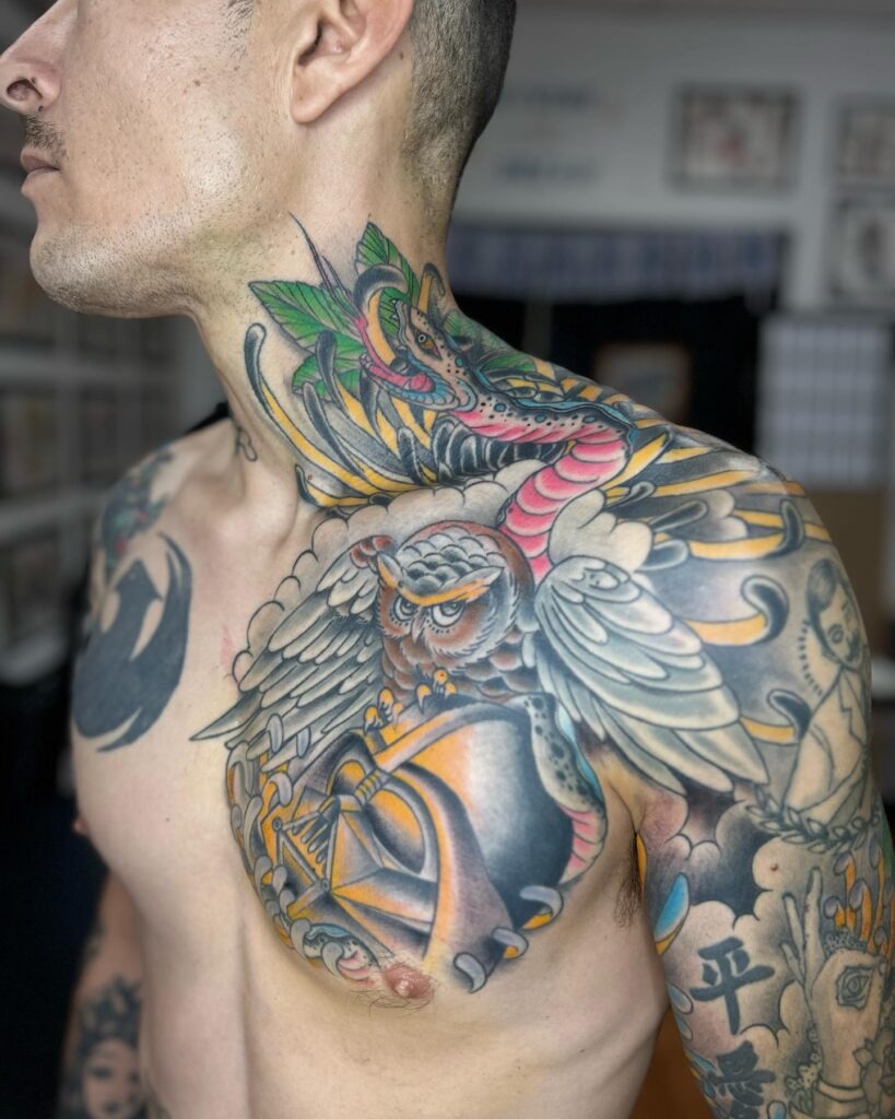 Darth Vader and Owl Chest Tattoo Tattoo Design