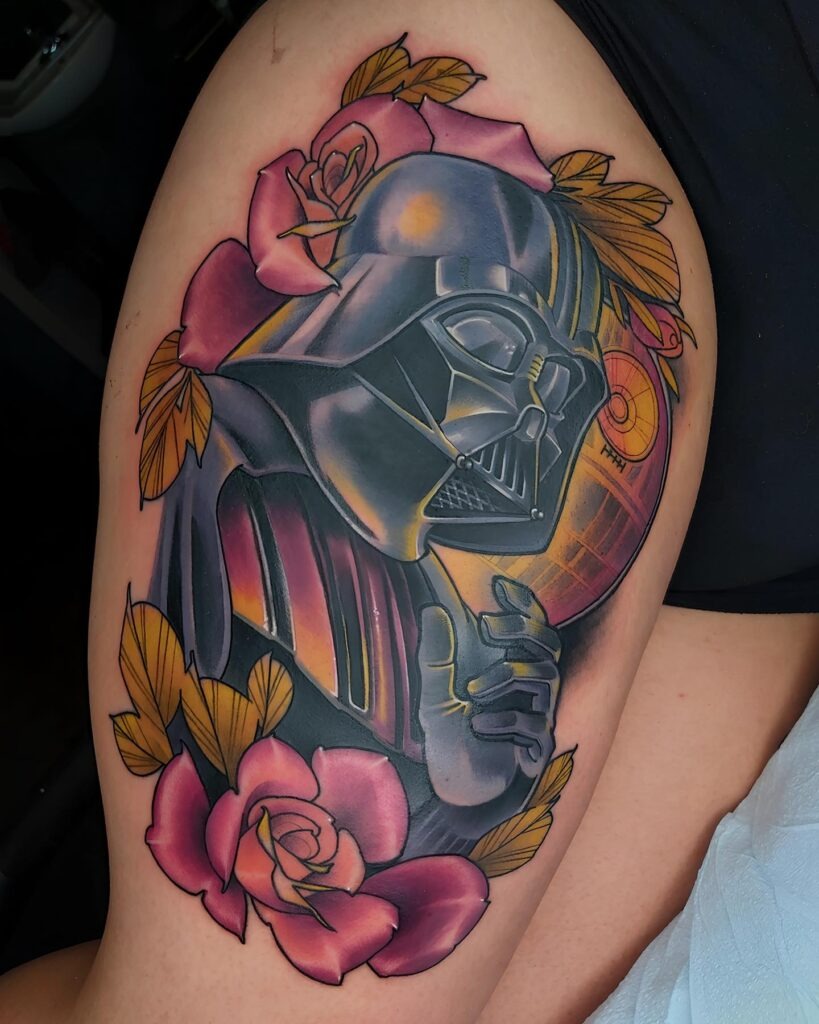 Darth Vader Floral Thigh Tattoo Tattoo Design