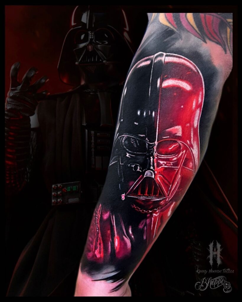 Hyper-Realistic Darth Vader Sleeve Tattoo Tattoo Design