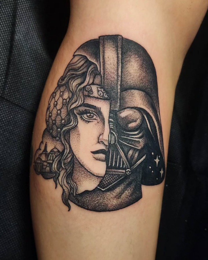 Padmé and Darth Vader Split Portrait Tattoo Tattoo Design