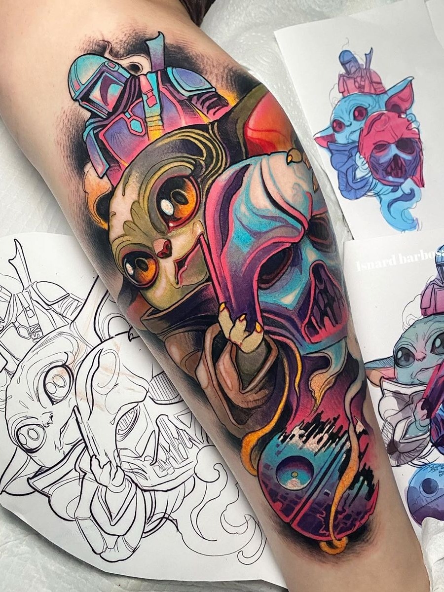 Colorful Grogu Star Wars Tattoo Tattoo Design