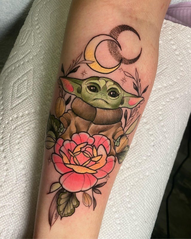 Floral Grogu Star Wars Tattoo Tattoo Design