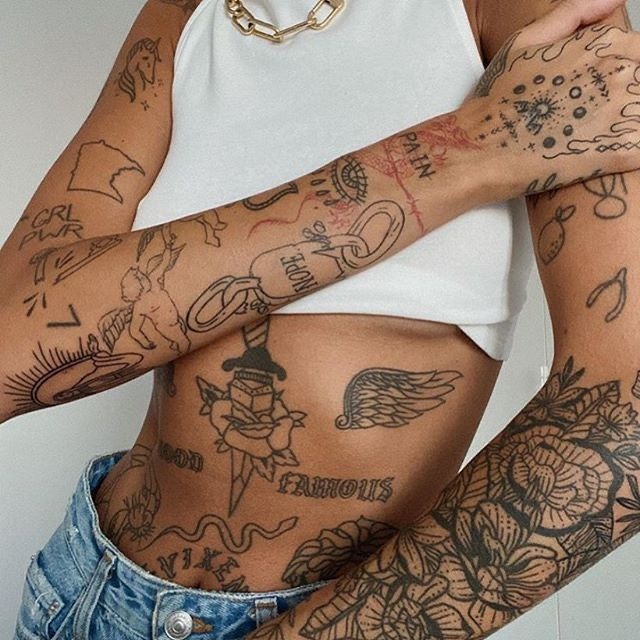 Mixed Botanical and Mini Icon Sticker Sleeve for Women Tattoo Design