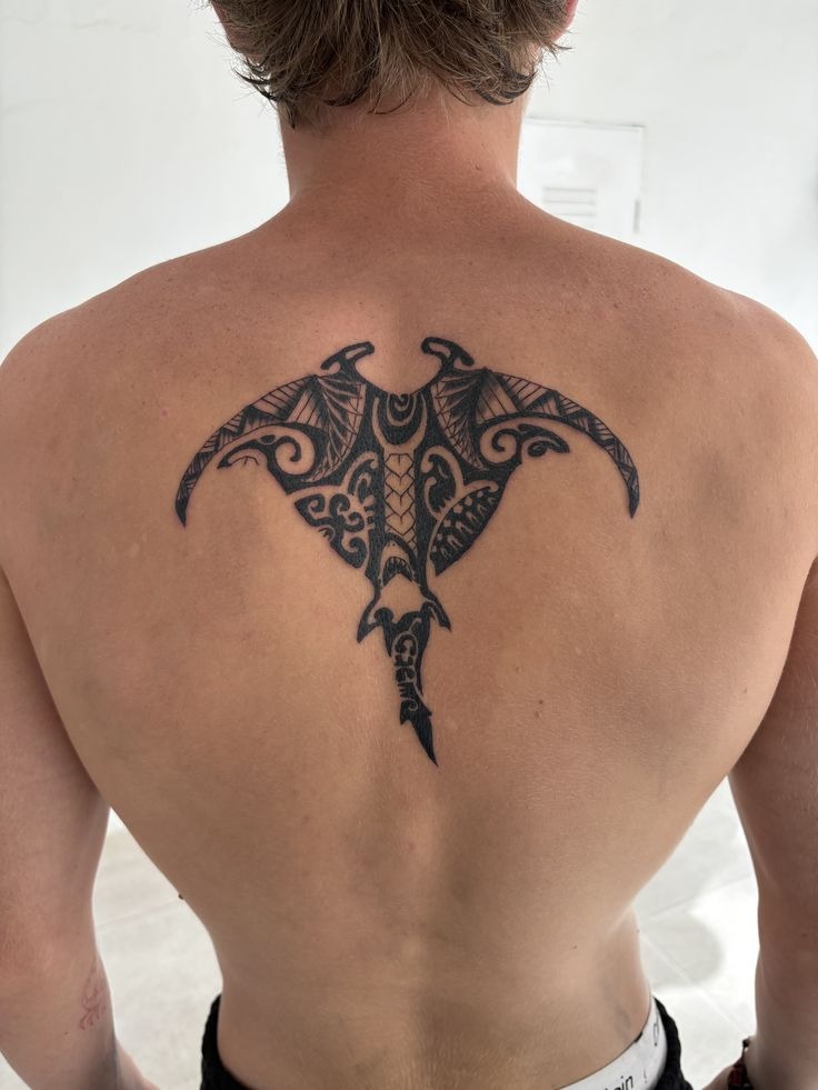 Bold Maori Stingray Back Piece Tattoo Design