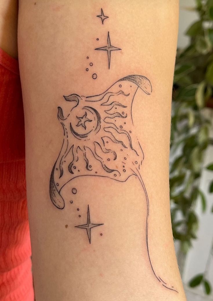 Celestial Minimal Stingray Tattoo Design
