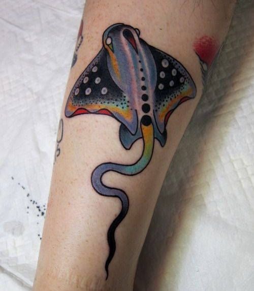 Colorful Traditional Stingray Tattoo Design