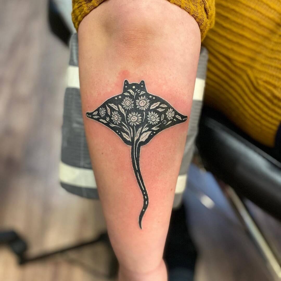 Floral Folk Stingray Silhouette Tattoo Design