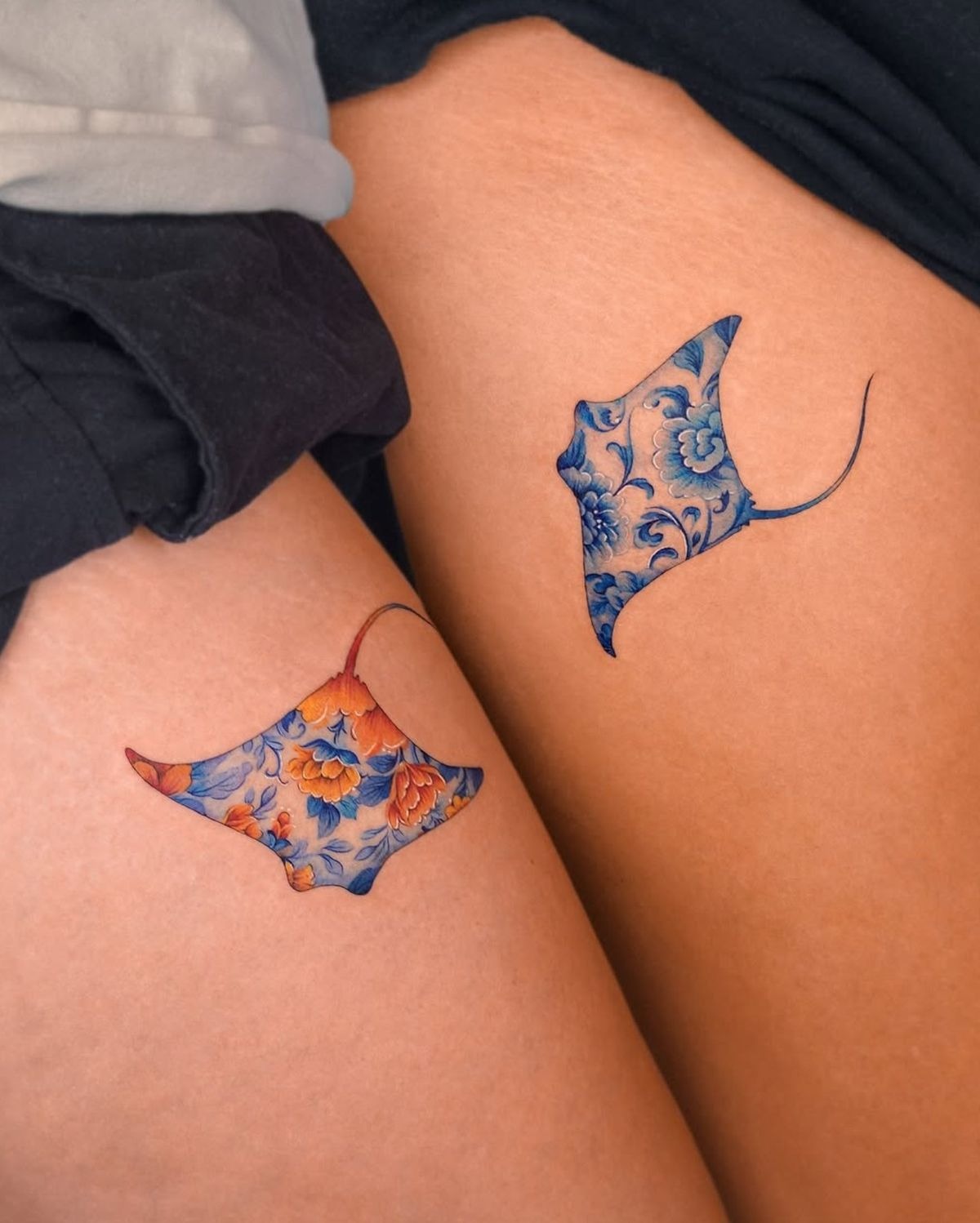 Matching Blue Pattern Stingrays Tattoo Design