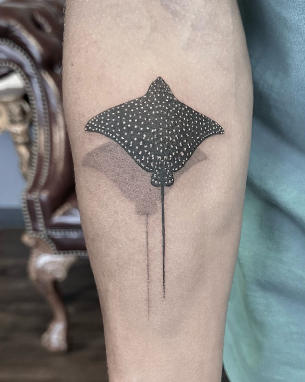Minimal Spotted Stingray with Shadow Tattoo Design