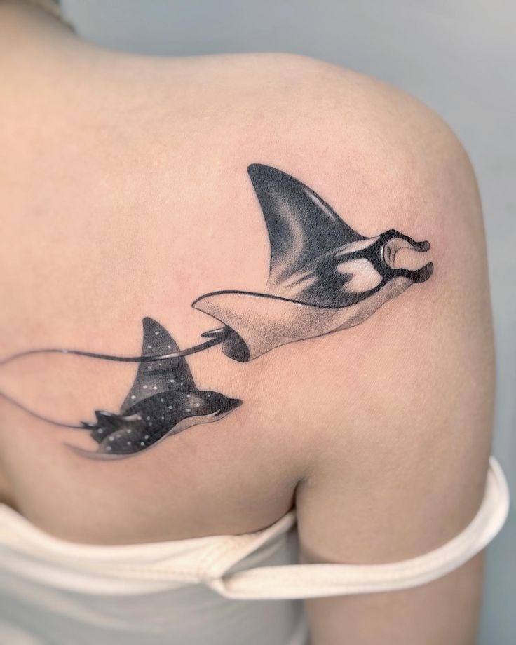 Mother and Baby Stingray Flow Tattoo Design