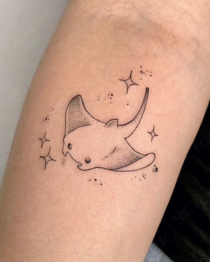 Tiny Cute Stingray Sketch Tattoo Design