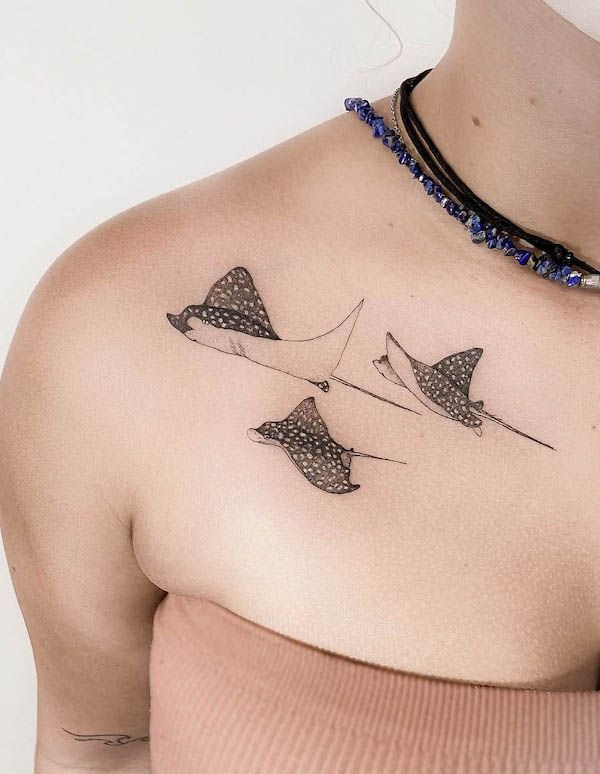 Trio of Tiny Spotted Stingrays Tattoo Design