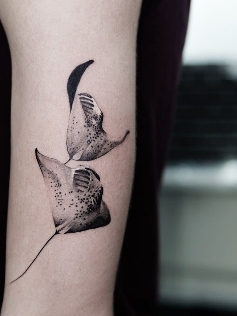 Twin Stingrays in Motion Tattoo Design