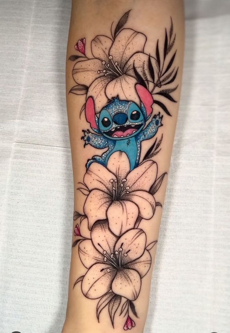 Floral Stitch Forearm Tattoo, a tattoo design rendered in clean detailed linework for the leg.