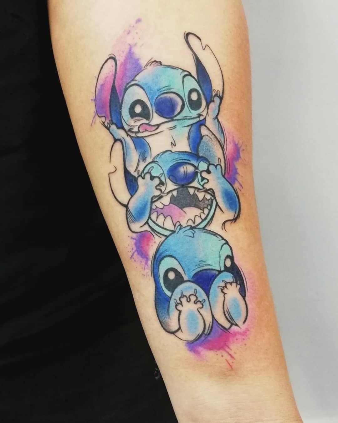 Three Expressions of Stitch Tattoo, a tattoo design rendered in sketch-style.