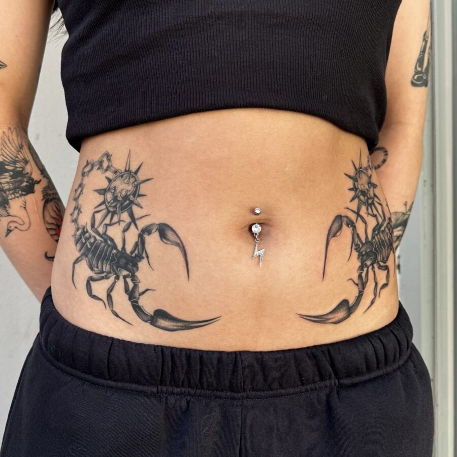 Bold scorpion tattoos on the stomach Tattoo Design