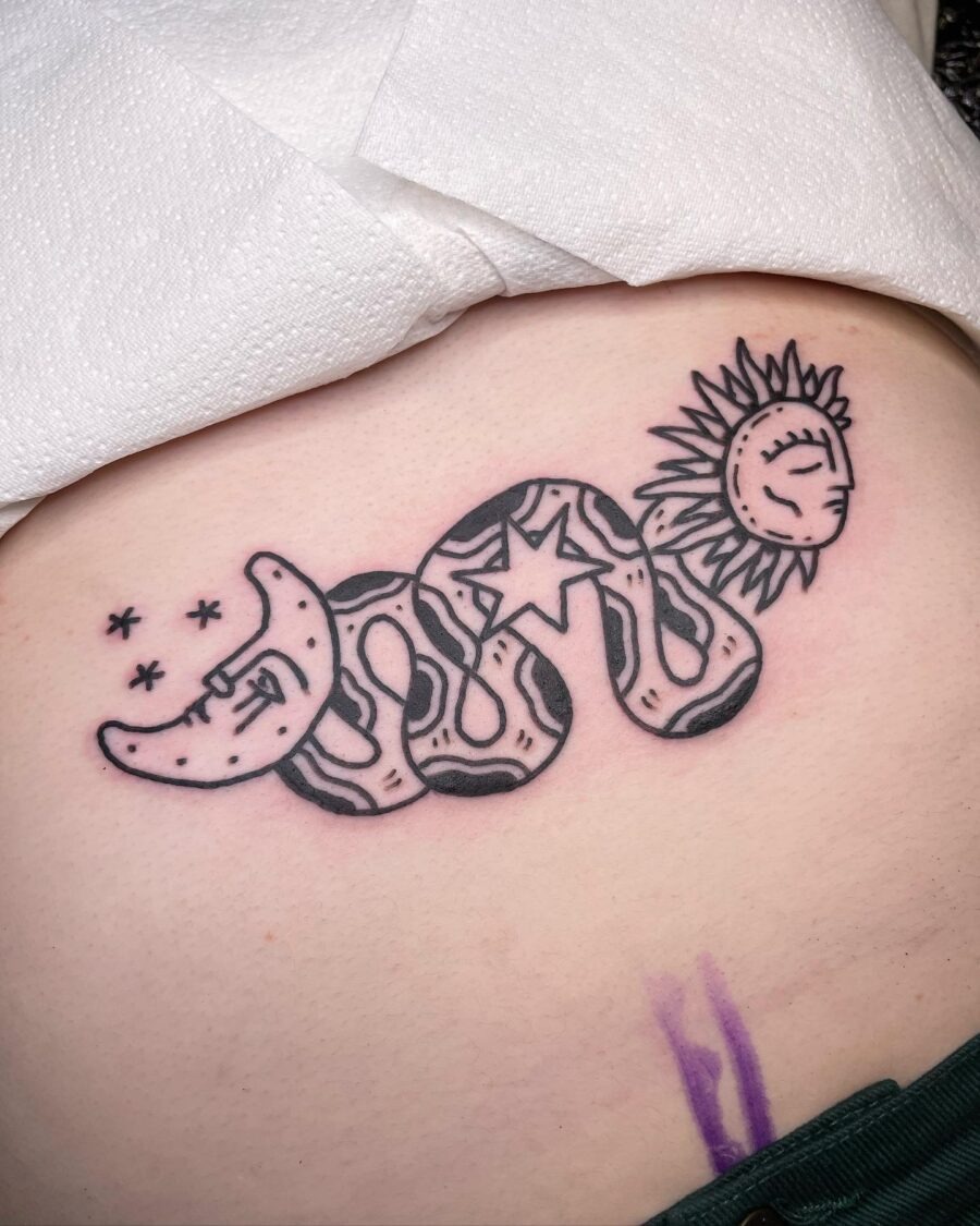 Celestial Elements on a Body Canvas Tattoo Design