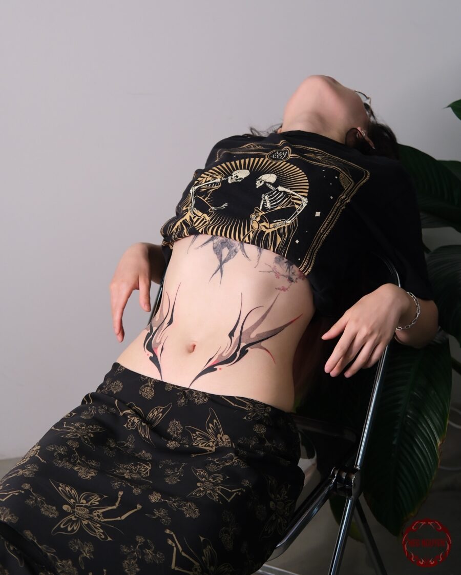 Elegant Abstract Stomach Tattoo Showcase Tattoo Design