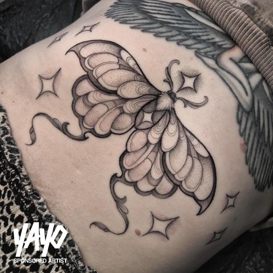 Elegant Butterfly Tattoo on Stomach Tattoo Design