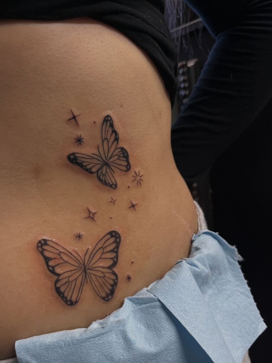 Elegant butterfly tattoos on the stomach Tattoo Design