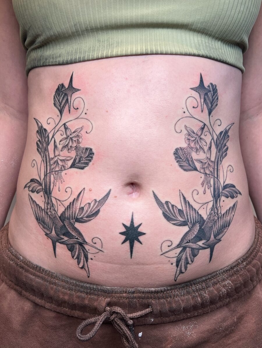 Elegant Floral Design with Star Accent Tattoo Design