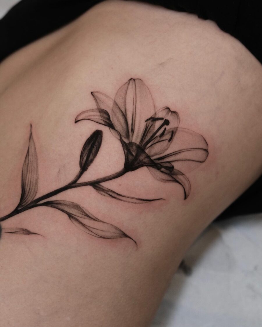 Elegant flower tattoo on the stomach Tattoo Design