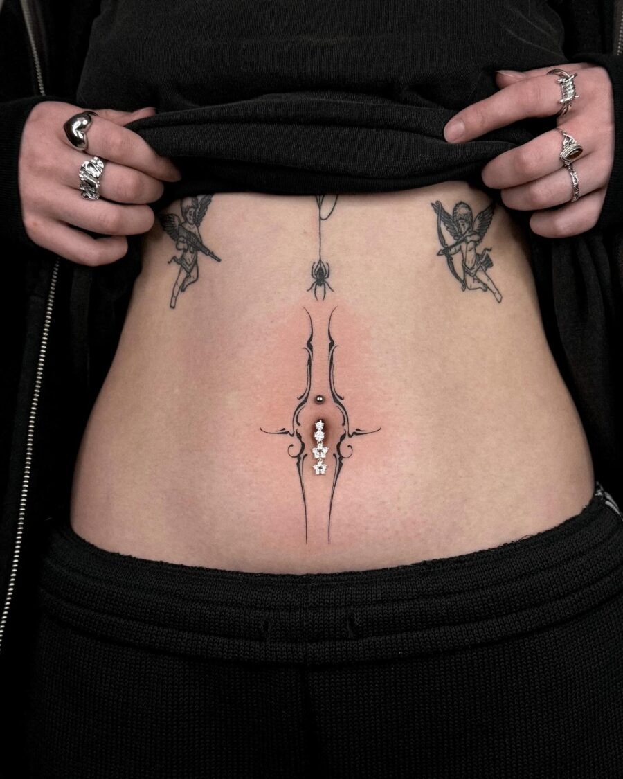 Striking Minimalist Stomach Tattoo Design Tattoo Design