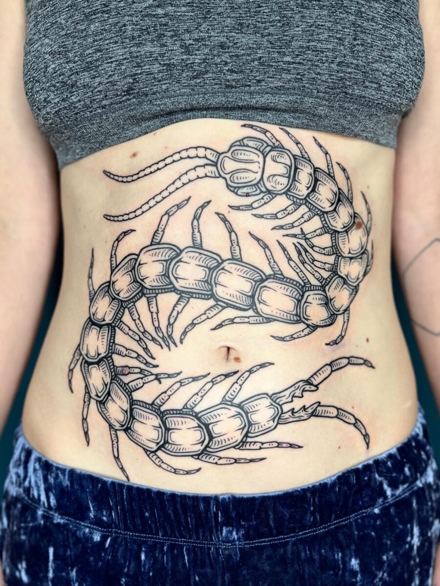 Stunning centipede stomach tattoo design Tattoo Design