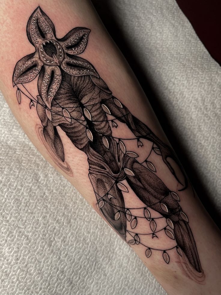 Dark Botanical Demogorgon Design Tattoo Design