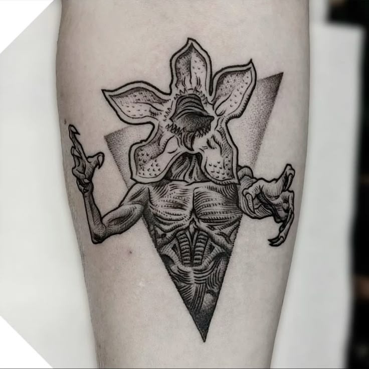 Geometric Demogorgon with Clean Lines Tattoo Design