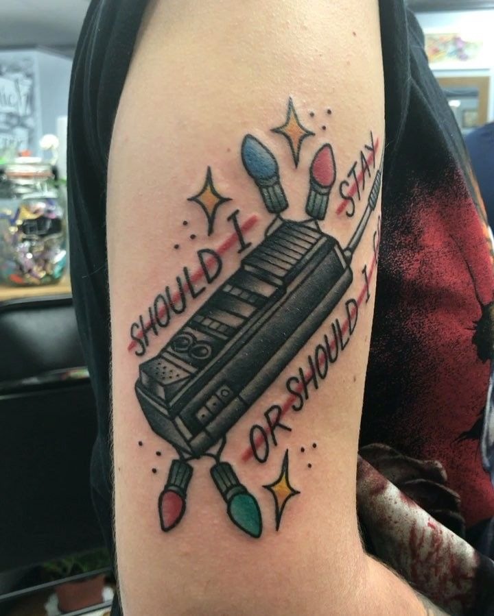 Playful Walkman with Quote Design Tattoo Design