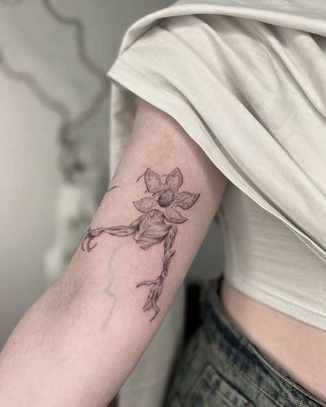 Tiny Linework Demogorgon Sketch Tattoo Design