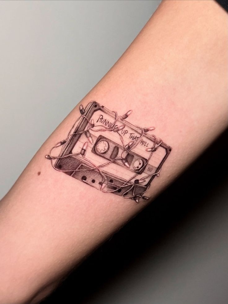 Vintage Cassette with Running Up That Hill Tattoo Design