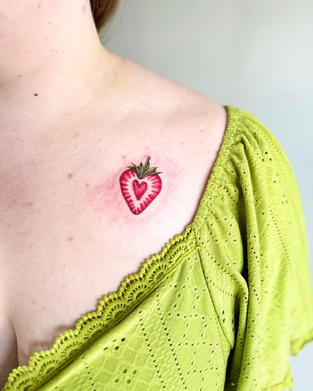 Charming strawberry heart tattoo on shoulder Tattoo Design