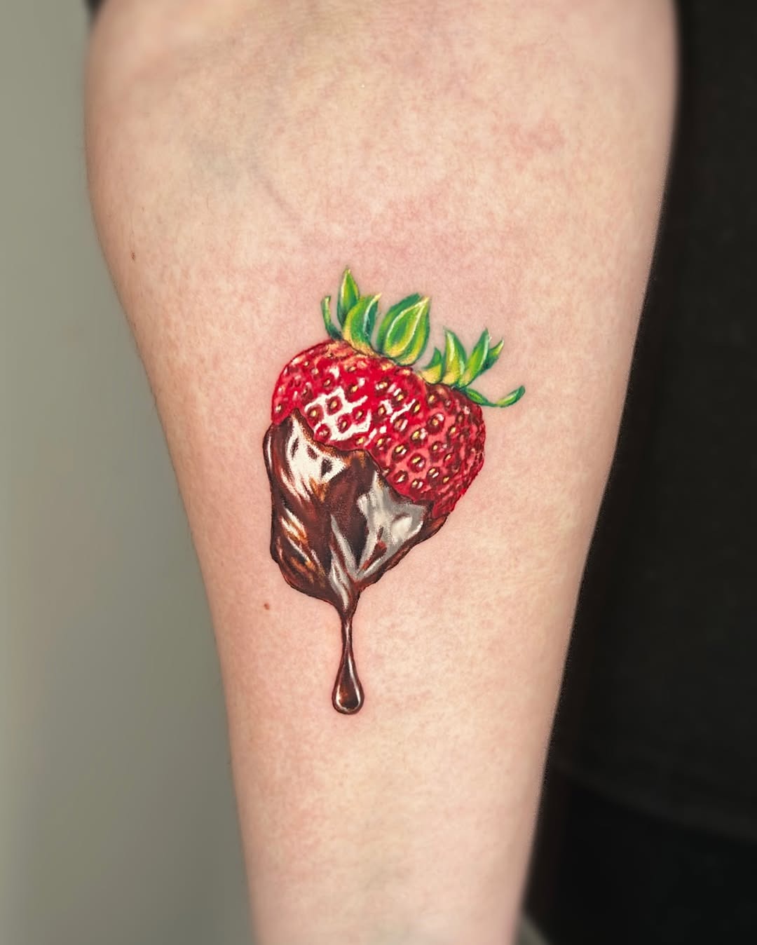 Colorful strawberry melting with chocolate vibes Tattoo Design