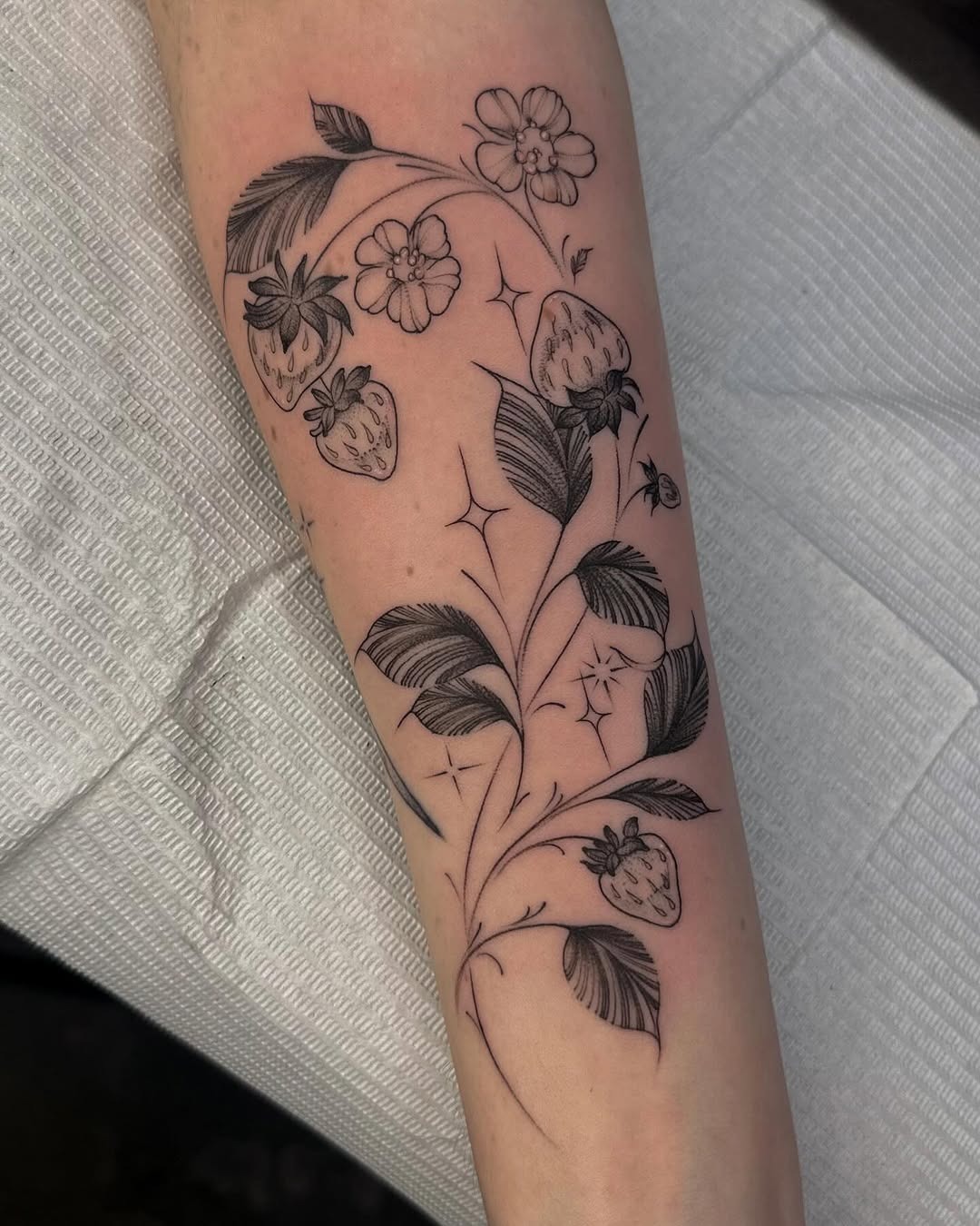 Elegant Strawberry Floral Tattoo Design Tattoo Design