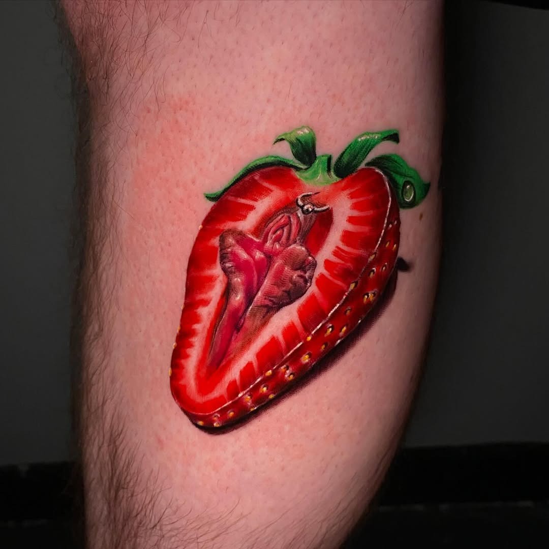 Vibrant realistic strawberry tattoo art Tattoo Design