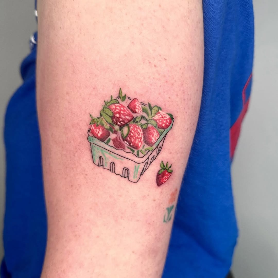 Vibrant Strawberries in a Charming Basket Tattoo Tattoo Design