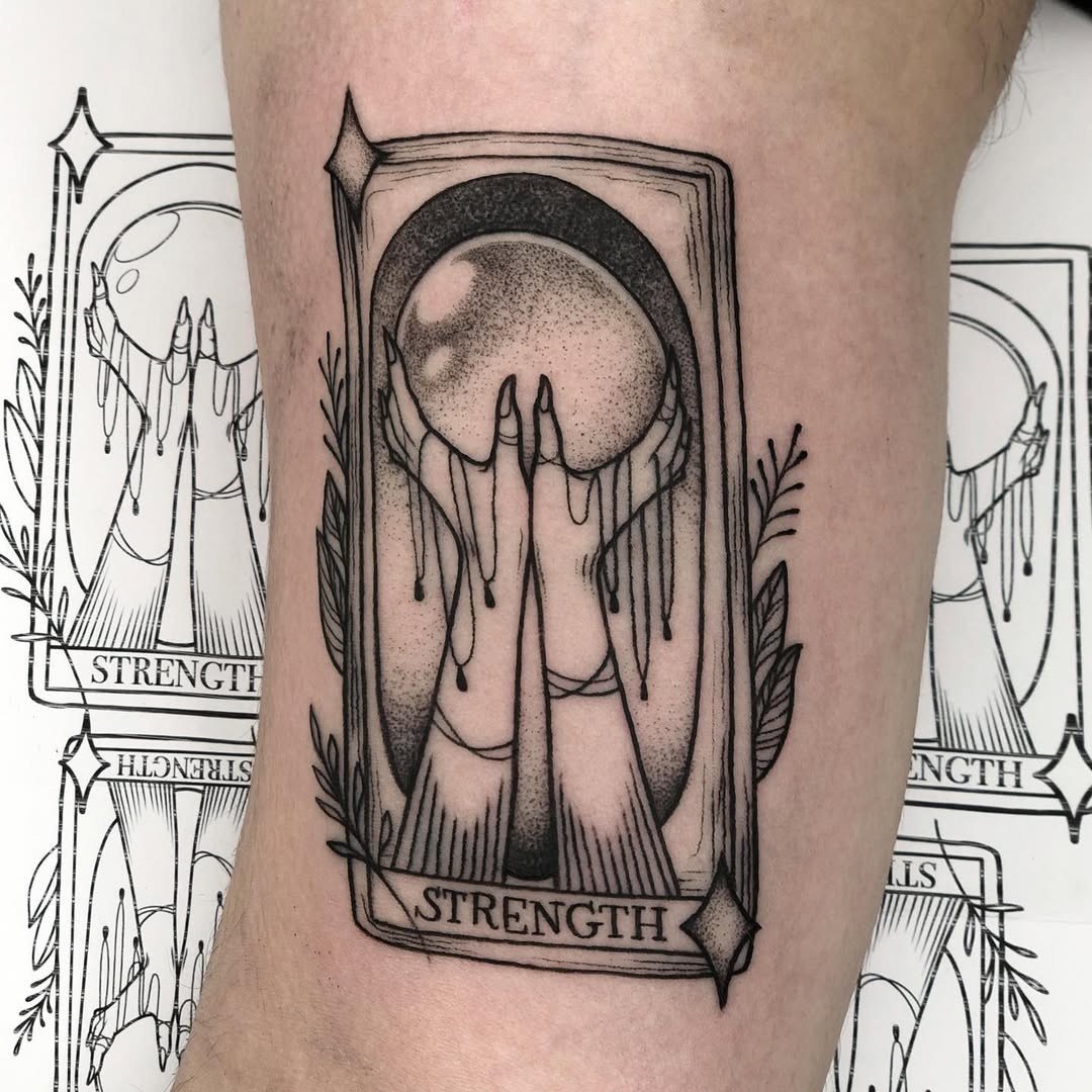 Meaningful strength tattoo featuring a unique take on strength tattoos in bold black ink