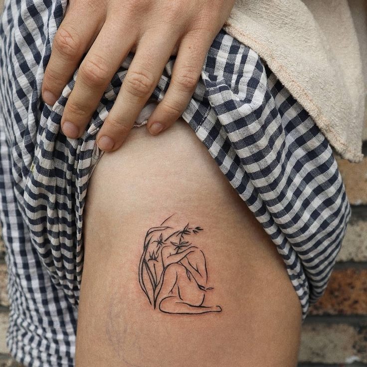 Floral Nude Line Art Tattoo Design