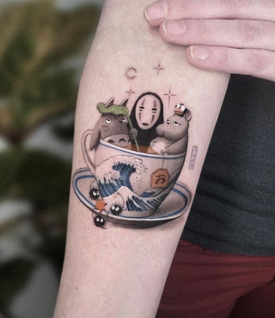 Ghibli Teacup Scene Tattoo Design
