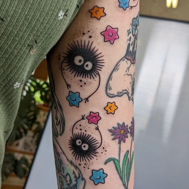 Jiji and Leafy Totoro Duo Tattoo Design