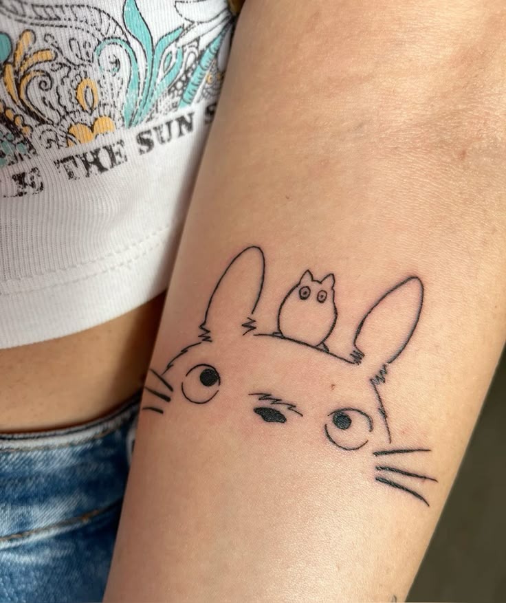 Totoro Linework Peeking Tattoo Design