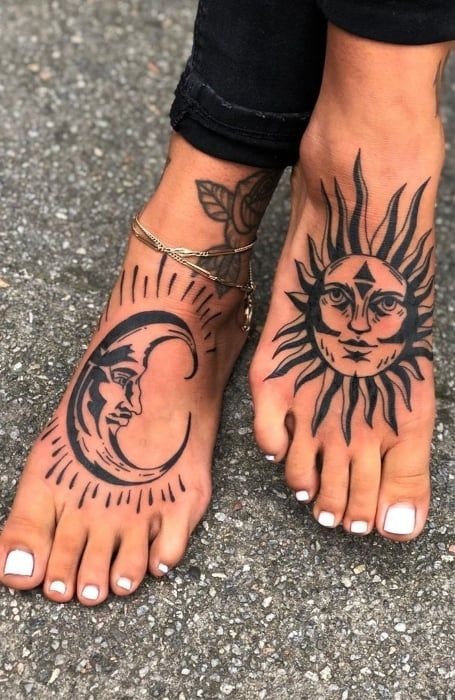 Floral Skull Balance Tattoo on the Top of the Foot Tattoo Design